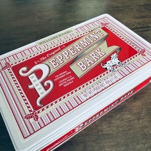 Williams Sonoma Peppermint Bark Holiday Dog Tin Storage Container